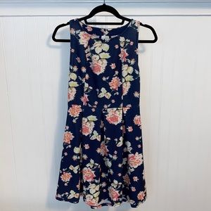 Xhilaration Navy Blue Floral Skater Dress